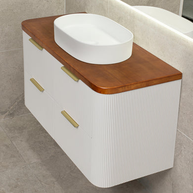*Clearance* Tura Groove 1200mm Curved Wall Hung Vanity Cabinet, Matte White