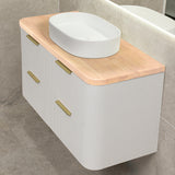 *Clearance* Tura Groove 1200mm Curved Wall Hung Vanity Cabinet, Matte White