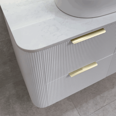 *Clearance* Tura Groove 1200mm Curved Wall Hung Vanity Cabinet, Matte White