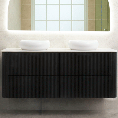 *Clearance* Tura Groove 1500mm Curved Wall Hung Vanity Cabinet, Matte Black