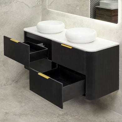 *Clearance* Tura Groove 1500mm Curved Wall Hung Vanity Cabinet, Matte Black