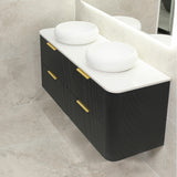 *Clearance* Tura Groove 1500mm Curved Wall Hung Vanity Cabinet, Matte Black