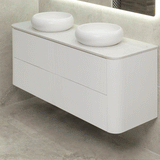 *Clearance* Tura Groove 1500mm Curved Wall Hung Vanity Cabinet, Matte White