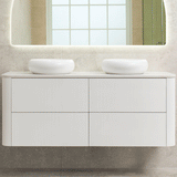*Clearance* Tura Groove 1500mm Curved Wall Hung Vanity Cabinet, Matte White