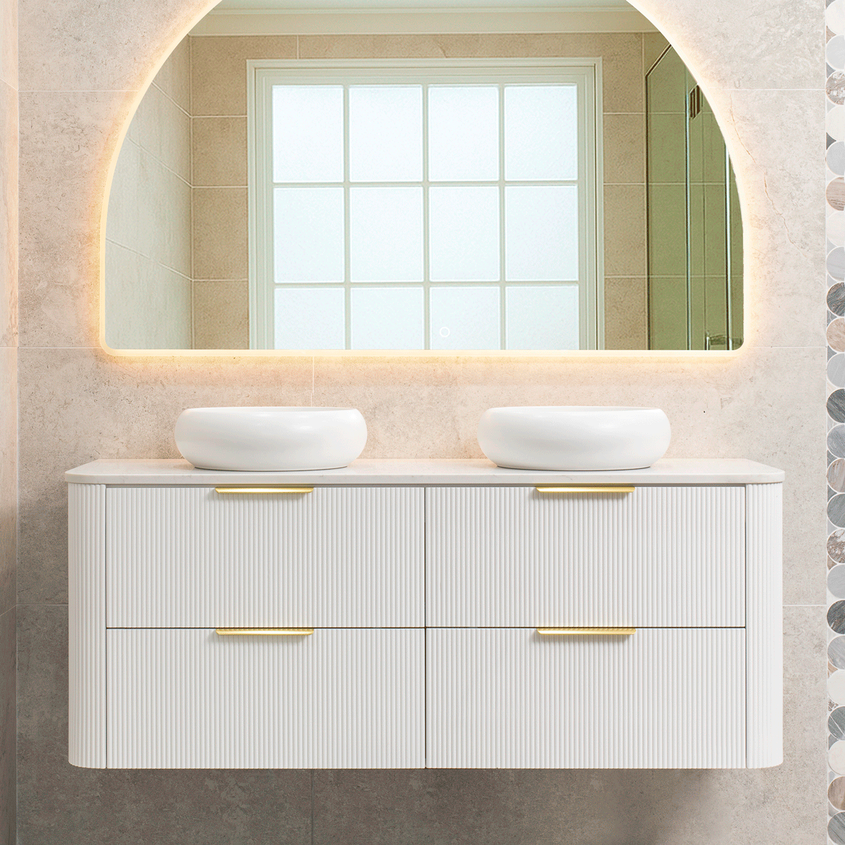 *Clearance* Tura Groove 1500mm Curved Wall Hung Vanity Cabinet, Matte ...