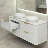 *Clearance* Tura Groove 1500mm Curved Wall Hung Vanity Cabinet, Matte White