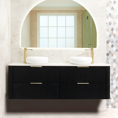 *Clearance* Tura Groove 1800mm Curved Wall Hung Vanity Cabinet, Matte Black