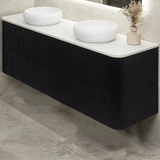 *Clearance* Tura Groove 1800mm Curved Wall Hung Vanity Cabinet, Matte Black