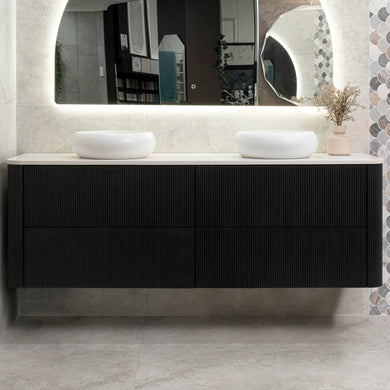 *Clearance* Tura Groove 1800mm Curved Wall Hung Vanity Cabinet, Matte Black