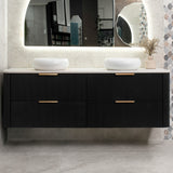 *Clearance* Tura Groove 1800mm Curved Wall Hung Vanity Cabinet, Matte Black