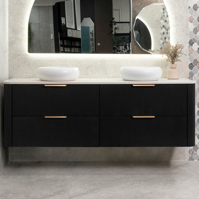 *Clearance* Tura Groove 1800mm Curved Wall Hung Vanity Cabinet, Matte Black