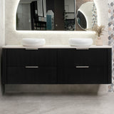 *Clearance* Tura Groove 1800mm Curved Wall Hung Vanity Cabinet, Matte Black