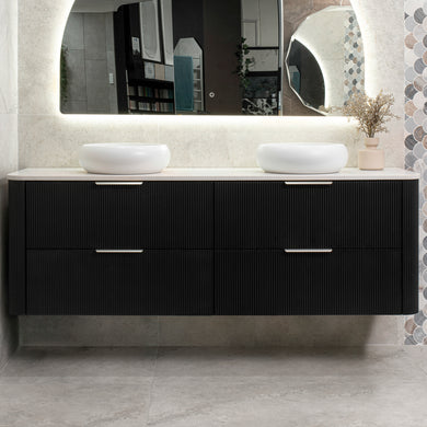 *Clearance* Tura Groove 1800mm Curved Wall Hung Vanity Cabinet, Matte Black