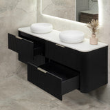 *Clearance* Tura Groove 1800mm Curved Wall Hung Vanity Cabinet, Matte Black