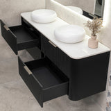 *Clearance* Tura Groove 1800mm Curved Wall Hung Vanity Cabinet, Matte Black