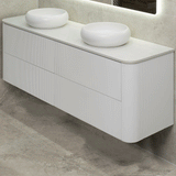 *Clearance* Tura Groove 1800mm Curved Wall Hung Vanity Cabinet, Matte White