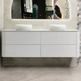 *Clearance* Tura Groove 1800mm Curved Wall Hung Vanity Cabinet, Matte White
