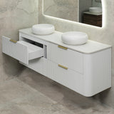 *Clearance* Tura Groove 1800mm Curved Wall Hung Vanity Cabinet, Matte White