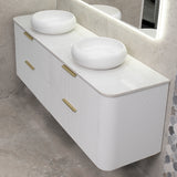 *Clearance* Tura Groove 1800mm Curved Wall Hung Vanity Cabinet, Matte White