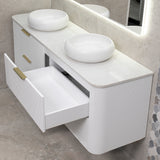 *Clearance* Tura Groove 1800mm Curved Wall Hung Vanity Cabinet, Matte White