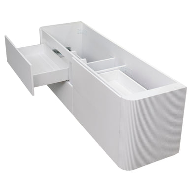 *Clearance* Tura Groove 1800mm Curved Wall Hung Vanity Cabinet, Matte White