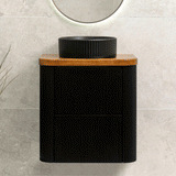 *Clearance* Tura Groove Ensuite 600mm Curved Wall Hung Vanity Cabinet, Matte Black