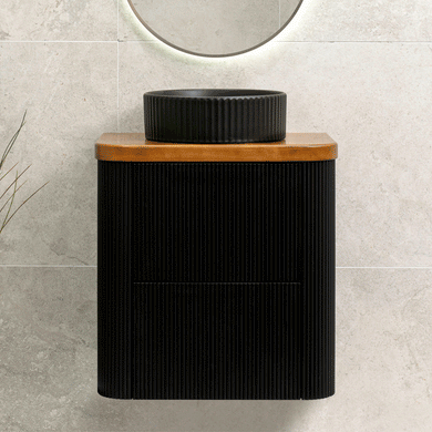*Clearance* Tura Groove Ensuite 600mm Curved Wall Hung Vanity Cabinet, Matte Black
