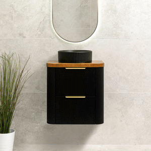 *Clearance* Tura Groove Ensuite 600mm Curved Wall Hung Vanity Cabinet, Matte Black
