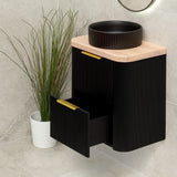 *Clearance* Tura Groove Ensuite 600mm Curved Wall Hung Vanity Cabinet, Matte Black