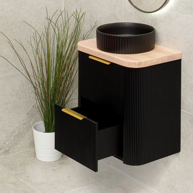 *Clearance* Tura Groove Ensuite 600mm Curved Wall Hung Vanity Cabinet, Matte Black