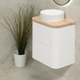 *Clearance* Tura Groove Ensuite 600mm Curved Wall Hung Vanity Cabinet, Matte White