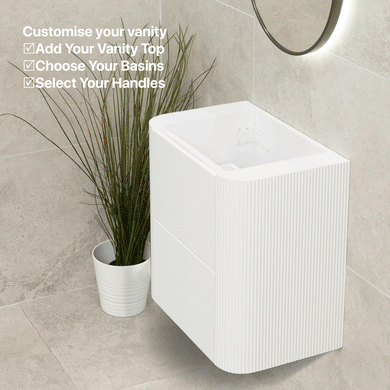 *Clearance* Tura Groove Ensuite 600mm Curved Wall Hung Vanity Cabinet, Matte White
