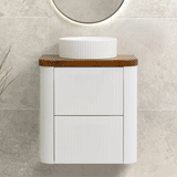 *Clearance* Tura Groove Ensuite 600mm Curved Wall Hung Vanity Cabinet, Matte White