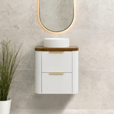 *Clearance* Tura Groove Ensuite 600mm Curved Wall Hung Vanity Cabinet, Matte White