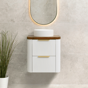 *Clearance* Tura Groove Ensuite 600mm Curved Wall Hung Vanity Cabinet, Matte White