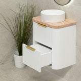 *Clearance* Tura Groove Ensuite 600mm Curved Wall Hung Vanity Cabinet, Matte White