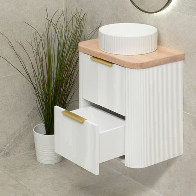 *Clearance* Tura Groove Ensuite 600mm Curved Wall Hung Vanity Cabinet, Matte White