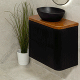 *Clearance* Tura Groove Ensuite 750mm Curved Wall Hung Vanity Cabinet, Matte Black