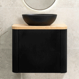 *Clearance* Tura Groove Ensuite 750mm Curved Wall Hung Vanity Cabinet, Matte Black