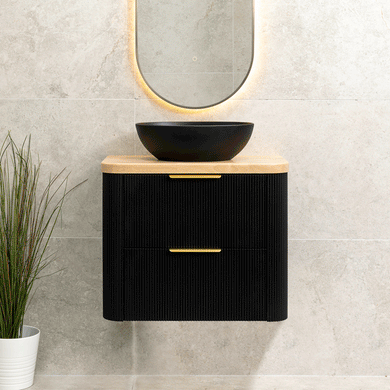 *Clearance* Tura Groove Ensuite 750mm Curved Wall Hung Vanity Cabinet, Matte Black