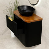 *Clearance* Tura Groove Ensuite 750mm Curved Wall Hung Vanity Cabinet, Matte Black