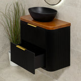 *Clearance* Tura Groove Ensuite 750mm Curved Wall Hung Vanity Cabinet, Matte Black