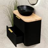 *Clearance* Tura Groove Ensuite 750mm Curved Wall Hung Vanity Cabinet, Matte Black