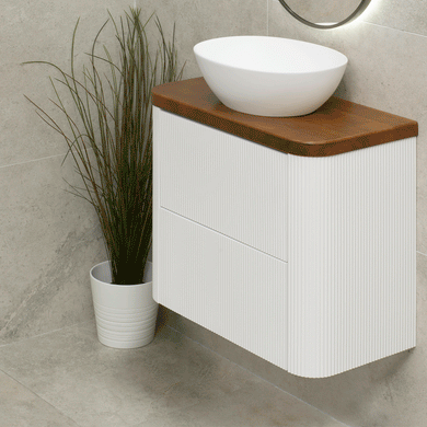 *Clearance* Tura Groove Ensuite 750mm Curved Wall Hung Vanity Cabinet, Matte White