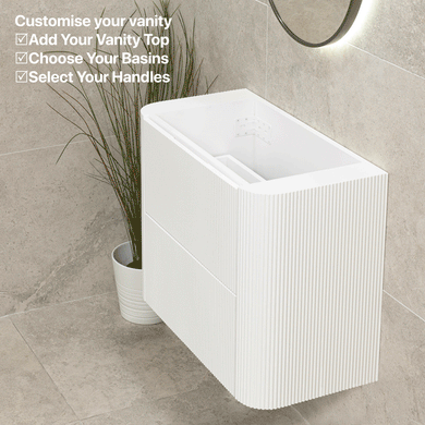 *Clearance* Tura Groove Ensuite 750mm Curved Wall Hung Vanity Cabinet, Matte White