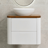 *Clearance* Tura Groove Ensuite 750mm Curved Wall Hung Vanity Cabinet, Matte White