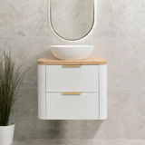 *Clearance* Tura Groove Ensuite 750mm Curved Wall Hung Vanity Cabinet, Matte White