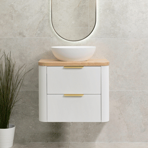 *Clearance* Tura Groove Ensuite 750mm Curved Wall Hung Vanity Cabinet, Matte White