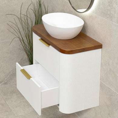 *Clearance* Tura Groove Ensuite 750mm Curved Wall Hung Vanity Cabinet, Matte White