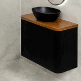*Clearance* Tura Groove Ensuite 900mm Curved Wall Hung Vanity Cabinet, Matte Black